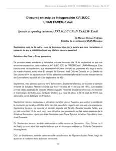 Discurso en acto de inauguración XVI JUDC UNAN FAREM-Estelí
