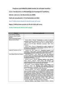 Programa quid-INNOVA (2009) Análisis de actividad científica
