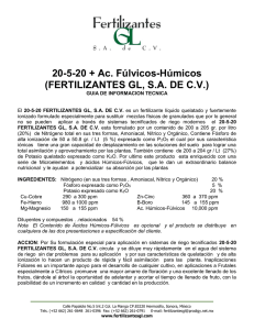 20-5-20 + Ac. Fúlvicos-Húmicos (FERTILIZANTES GL, S.A. DE C.V.)