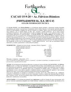 CACAO 15-9-20 + Ac. Fúlvicos-Húmicos (FERTILIZANTES GL, S.A. DE C.V)
