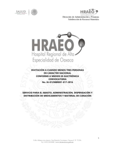 Invitación a cuando menos tres personas No. IA-012NBR001-E17-2016 relativa a la contratación del "Servicio para el Abasto, Administración, Dispensación y Distribución de Medicamentos y Material de Curación".