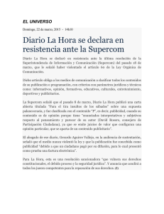 Diario La Hora se declara en resistencia ante la Supercom EL UNIVERSO