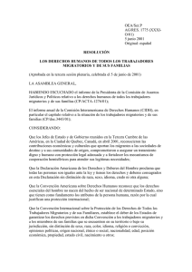 Resolución sobre Derechos de Todos los Trabajadores Migratorios y sus Familiares 05/06/2001