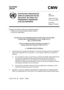 EL Salvador - Lista de cuestiones que deben abordarse al examinar el informe inicial de El Salvador CMW/C/SLV/1. Mayo 2008