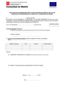 Solicitud autorización para el modulo de FCT en periodos extraordinarios o fuera de la Comunidad de Madrid