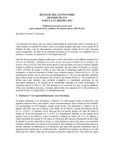 MENSAJE DEL SANTO PADRE BENEDICTO XVI PARA LA CUARESMA 2012