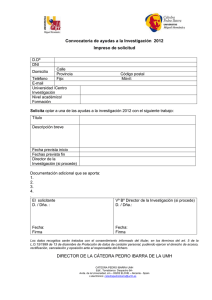 Convocatoria de ayudas a la Investigación  2012 Impreso de solicitud