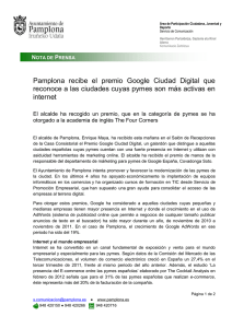 Pamplona recibe el premio Google Ciudad Digital que reconoce a las ciudades cuyas pymes son más activas en internet (86.5 Kb)