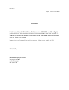 Membrete Bogotá, 14 de julio de 2014  Certificación