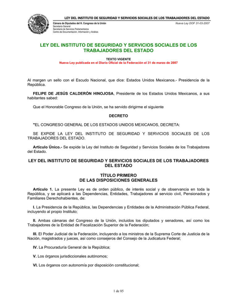 LEY DEL INSTITUTO DE SEGURIDAD Y SERVICIOS SOCIALES DE LOS TRABAJADORES