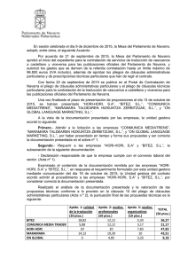 Adjudicaci n: Acuerdo de la Mesa del Parlamento de Navarra de 9 de diciembre de 2015.