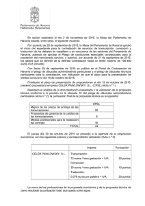 Adjudicaci n: Acuerdo de la Mesa del Parlamento de Navarra de 2 de noviembre de 2015.