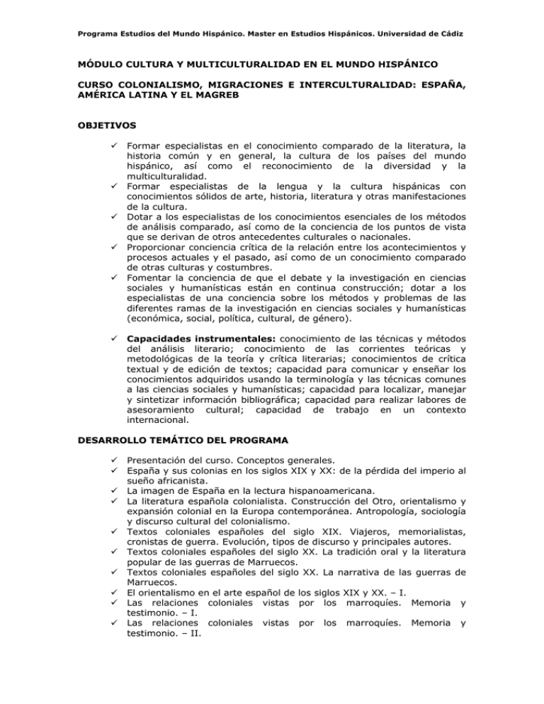 M Dulo Cultura Y Multiculturalidad En El Mundo Hisp Nico