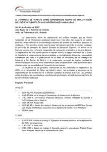 II Jornadas de Trabajo sobre Experiencias Piloto ECTS en las Universidades Andaluzas (Granada, Octubre 2007)