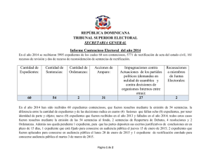 REPÚBLICA DOMINICANA TRIBUNAL SUPERIOR ELECTORAL Informe Contencioso Electoral  del año 2014