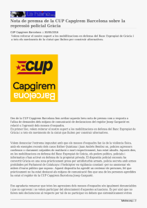 Nota de premsa de la CUP Capgirem Barcelona sobre la