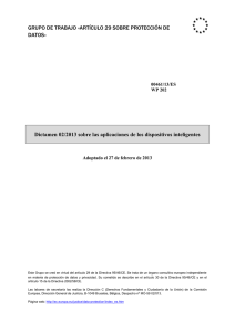 Dictamen del Grupo de Trabajo del art.29 sobre las aplicaciones de los dispositivos inteligentes