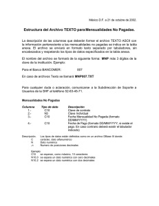 Estructura del archivo TEXTO para reportar mensualidades no pagadas