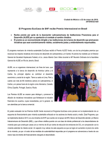 Boletín de prensa: El Programa EcoCasa de SHF recibe Premio Internacional en Brasil