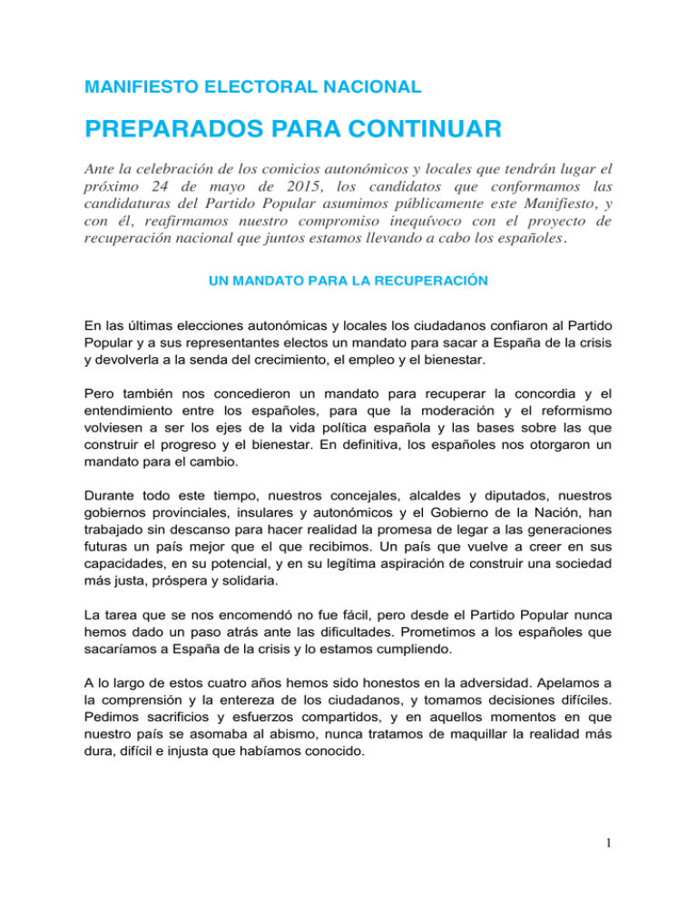 Manifiesto Electoral Preparados Para Continuar