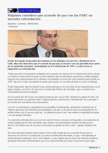 Régimen considera que acuerdo de paz con las FARC no