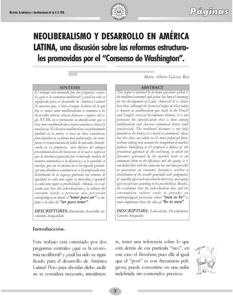 Neoliberalismo Y Desarrollo En Am Rica Latina Una Discusi N Sobre Las