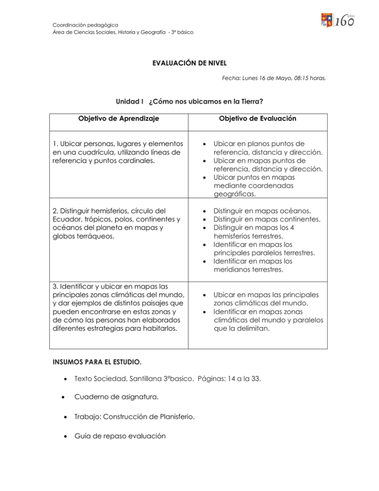 Prueba de Nivel de Historia y Ciencias Sociales 3Âº BÃsico