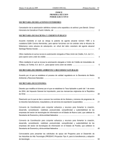 INDICE PRIMERA SECCION PODER EJECUTIVO SECRETARIA DE RELACIONES EXTERIORES