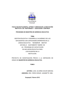 Gestión educativa y desarrolloacadémico de los estudiantes con capacidades diferentes en la Unidad Educativa Mons, Nestor Astudillo B.pdf