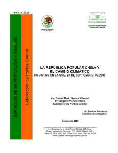 LA REPÚBLICA POPULAR CHINA Y EL CAMBIO CLIMÁTICO. HU JINTAO EN LA ONU, 22 DE SEPTIEMBRE DE 2009.