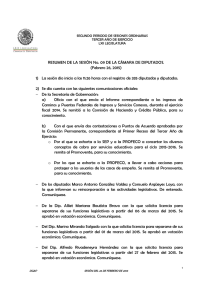 RESUMEN DE LA SESIÓN No. 09 DE LA CÁMARA DE DIPUTADOS. (Febrero 26, 2015)