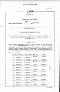 CERTIFICACIÓN 290 DEL 28 DE MARZO DEL 2016 CON RADICADO EXTMI16-0009412 PARA EL PROYECTO: HIDROELECTRICO DEL RIO AURES