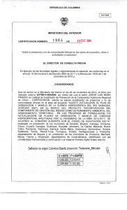 CERTIFICACIÓN 1964 DEL 3 DE DICIEMBRE DEL 2014 CON RADICADO EXTMI14-0054650 PARA EL PROYECTO: AJUSTE (ACTUALIZACIÓN) DEL PLAN DE ORDENACIÓN Y MANEJO DE LA CUENCA HIDROGRÁFICA DEL RÍO GARAGOA, (CÓDOGO 3507), EN EL MARCO DEL PROYECTO “ INCORPORACIÓN DEL COMPONENTE DE GESTIÓN DEL RIESGO COMO DETERMINANTE AMBIENTAL DEL ORDENAMIENTO TERRITORIAL  EN LOS PROCESOS DE FORMULACIÓN Y/O ACTUALIZACIÓN DE PLANES DE ORDENACIÓN Y MANEJO DE CUENCAS HIDROGRÁFICAS AFECTADAS POR EL FENÓMENO DE LA NIÑA 2010-2011”, DE ACUERDO AL CONVENIO SUSCRITO CON EL FONDO DE ADAPTACIÓN 030-14