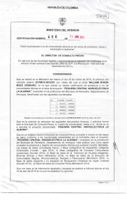 CERTIFICACIÓN 458 DEL 17 DE ABRIL DEL 2015 CON RADICADO EXTMI15-0012301 PARA EL PROYECTO: PEQUEÑA CENTRAL HIDROELECTRICA LA ALBANIA