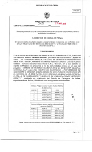 CERTIFICACIÓN 345 DEL 27 DE MARZO DEL 2015 CON RADICADO EXTMI15-0005492 PARA EL PROYECTO: TRAMITE DE PERMISO  RELIMPIA ANTE LA DIRECCIÓN GENERAL MARITIMA CAPITANIA DEL PUERTO  DE CARTAGENA POR RAZONES DE SEGURIDAD Y DEFENSA SOBRE BIENES DE USO PUBLICO