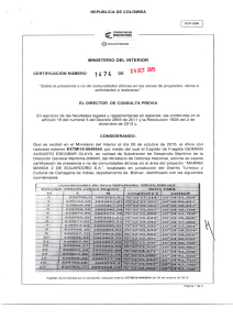 CERTIFICACIÓN 1474 DEL 20 DE OCTUBRE DEL 2015 CON RADICADO EXTMI15-0049544 PARA EL PROYECTO: MARINA MANGA 2 DE EDUARDOÑO S.A.