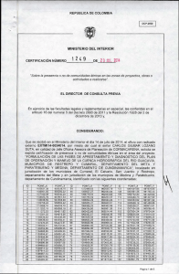 CERTIFICACIÓN 1249 DEL 23 DE JULIO DEL 2014 CON RADICADO EXTMI14-0034014 PARA EL PROYECTO: FORMULACION DE LAS FASES DE APRESTAMIENTO Y DIAGNOSTICO DEL PLAN DE ORDENAMIENTOY MANEJO DE LA CUENCA HIDROGRAFICA DEL RIO GUACAVIA, MUNICIPIOS DE RESTREPO Y CUMARAL, DEPARTAMENTO DE META Y PARATEBUENO Y MEDINA, DEPARTAMENTO DE CUNDINAMARCA