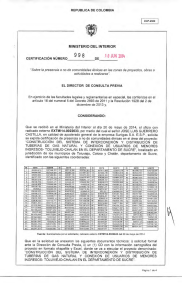 CERTIFICACIÓN 998 DEL 10 DE JUNIO DEL 2014 CON RADICADO EXTMI14-0022633 PARA EL PROYECTO: CONSTRUCCION DEL SISTEMA DE INTERCONEXION Y DISTRIBUCION DE TUBERIAS DE GAS NATURAL Y CONEXION  DE USUARIOS DE MENORES INGRESOS- TOLUVIEJO-CHALAN EN EL DEPARTAMENTO DE SUCRE