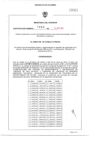 CERTIFICACIÓN 1000 DEL 10 DE JUNIO DEL 2014 CON RADICADO EXTMI14-0022633 PARA EL PROYECTO: CONSTRUCCION DEL SISTEMA DE INTERCONEXION Y DISTRIBUCION DE TUBERIAS DE GAS NATURAL Y CONEXION  DE USUARIOS DE MENORES INGRESOS- TOLUVIEJO-MACAJAN  EN ELMUNICIPIO DE TOLUVIEJO EN EL DEPARTAMENTO DE SUCRE