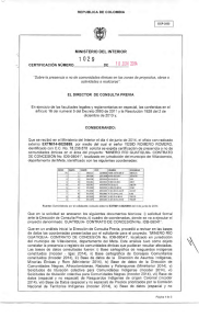 CERTIFICACIÓN 1029 DEL 10 DE JUNIO DEL 2014 CON RADICADO EXTMI14-0025859 PARA EL PROYECTO: MINERO RIO GUATIQUIA-CONTRATO DE CONCESION No. IDB-08041