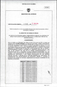 CERTIFICACIÓN 1155 DEL 27 DE JUNIO DEL 2014 CON RADICADO EXTMI14-0030652 PARA EL PROYECTO: MODIFICACIÓN DE LA LICENCIA CONFERIDA MEDIANTE LA RESOLUCIÓN Nº 0760 DEL 15 DE AGOSTO DE 1997 AL INVIAS Y POSTERIORMENTE CEDIDA A DEVIMED S.A., MEDIANTE RESOLUCIÓN Nº. 1209 DEL 19 DE AGOSTO DE 2005 EN EL TRAMO CORRESPONDIENTE A LA CONSTRUCCIÓN DE LA SEGUNDA CALZADA MARINILLA-SANTUARIO, DE LOS TRAMOS  LOCALIZADOS ENTRE LAS ABCISAS K39+900 A K42+403 PASO URBANO MARINILLA-EL SANTUARIO Y LOS PASOS LOCALIZADOS EN LAS ABCISAS K46+200, K47+500 Y K48+600 EN EL SECTOR MARINILLA-EL SANTUARIO, EN JURISDICCIÓN DEL DEPARTAMENTO DE ANTIOQUIA: TRAMO 3