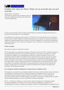 Cumbre del clima de París: Mejor un no acuerdo que... acuerdo