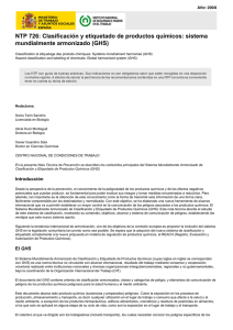Nueva ventana:NTP 726: Clasificación y etiquetado de productos químicos: sistema mundialmente armonizado (GHS) (pdf, 414 Kbytes)
