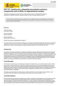 Nueva ventana:NTP 727: Clasificación y etiquetado de productos químicos: comparación entre el GHS y la reglamentación europea (pdf, 453 Kbytes)