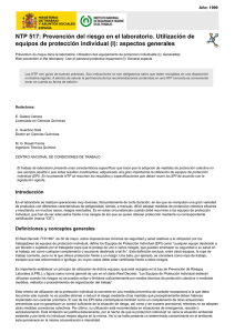 Nueva ventana:NTP 517: Prevención del riesgo en el laboratorio. Utilización de equipos de protección individual (I): aspectos generales (pdf, 520 Kbytes)