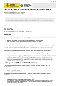 Nueva ventana:NTP 161: Modelos de actuación del profesor según los objetivos (pdf, 305 Kbytes)