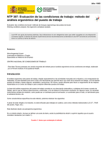 Nueva ventana:NTP 387: Evaluación de las condiciones de trabajo: método del análisis ergonómico del puesto de trabajo (pdf, 475 Kbytes)