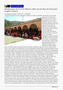 Declaración de la CNA México sobre los hechos de San... Copala, Oaxaca