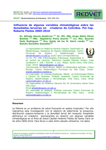 Influencia de algunas variables climatológicas sobre las densidades larvarias en criaderos de culícidos. Policlínico Capitán Roberto Fleítes 2009-2010