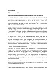 Generación.com  28 de noviembre de 2012  Empresas extractivas contaminantes demandan al Estado amparados en los TLC 